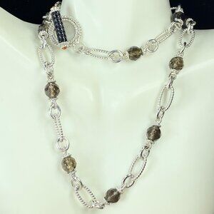 JR8826 Judith Ripka Sterling Silver Smoky Quartz Beads Toggle texture necklace